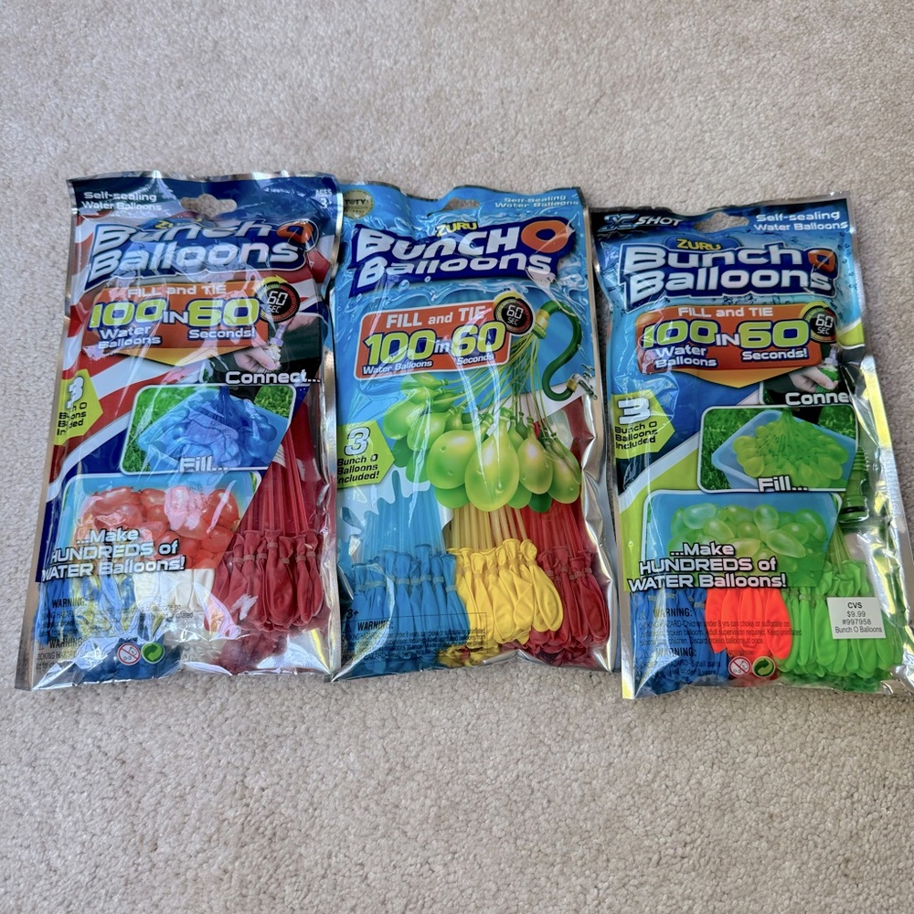 300 Bunch-o-Balloons Rapid-Fill Self Sealing Water Balloons (3 packs of 100)